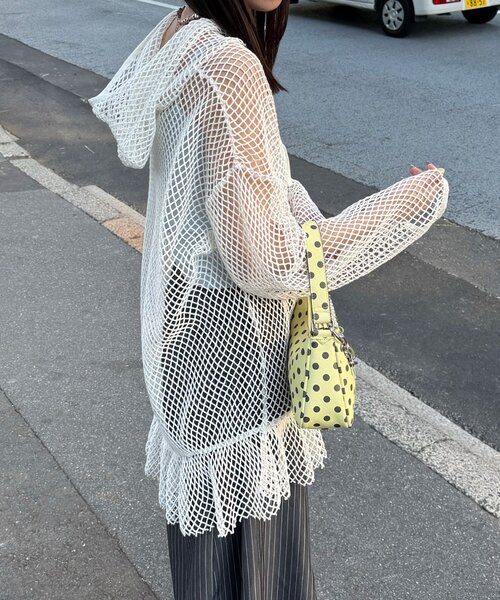 CIAOPANIC（チャオパニック）の「【2サイズ展開】メッシュリボンフーディーカーディガン（Tシャツ/カットソー・レディース・ベージュ/ブラック系その他/ブラック/ホワイト/ホワイト系その他/ベージュ系その他・1/0）」の11枚目の写真