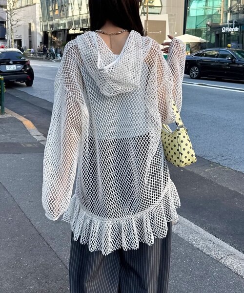 CIAOPANIC（チャオパニック）の「【2サイズ展開】メッシュリボンフーディーカーディガン（Tシャツ/カットソー・レディース・ベージュ/ブラック系その他/ブラック/ホワイト/ホワイト系その他/ベージュ系その他・1/0）」の12枚目の写真