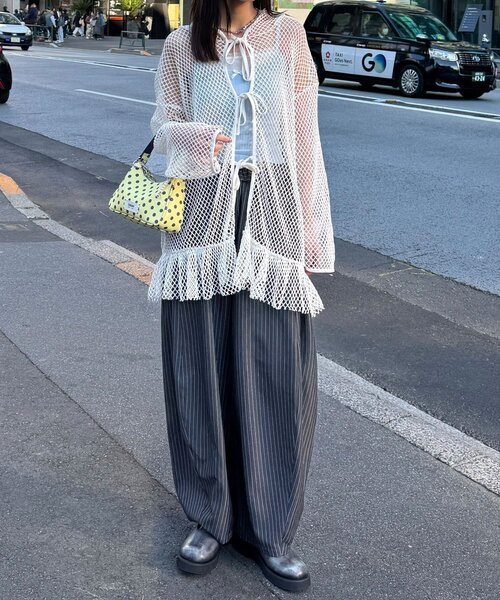 CIAOPANIC（チャオパニック）の「【2サイズ展開】メッシュリボンフーディーカーディガン（Tシャツ/カットソー・レディース・ベージュ/ブラック系その他/ブラック/ホワイト/ホワイト系その他/ベージュ系その他・1/0）」の13枚目の写真