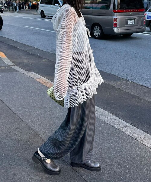 CIAOPANIC（チャオパニック）の「【2サイズ展開】メッシュリボンフーディーカーディガン（Tシャツ/カットソー・レディース・ベージュ/ブラック系その他/ブラック/ホワイト/ホワイト系その他/ベージュ系その他・1/0）」の14枚目の写真