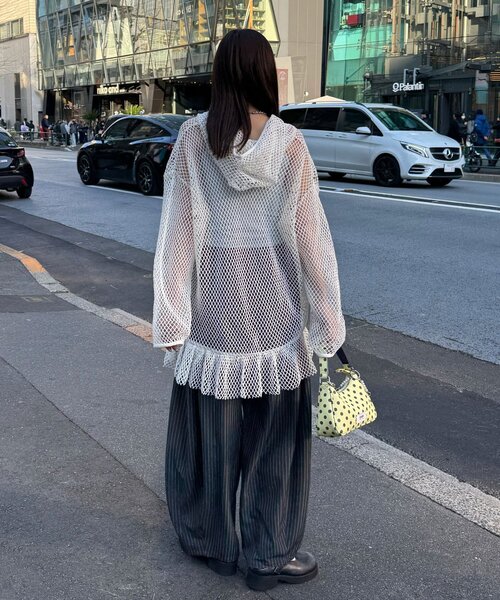 CIAOPANIC（チャオパニック）の「【2サイズ展開】メッシュリボンフーディーカーディガン（Tシャツ/カットソー・レディース・ベージュ/ブラック系その他/ブラック/ホワイト/ホワイト系その他/ベージュ系その他・1/0）」の15枚目の写真