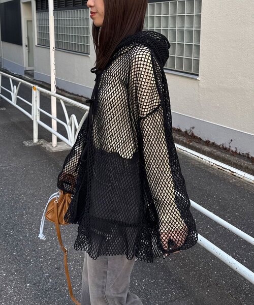 CIAOPANIC（チャオパニック）の「【2サイズ展開】メッシュリボンフーディーカーディガン（Tシャツ/カットソー・レディース・ベージュ/ブラック系その他/ブラック/ホワイト/ホワイト系その他/ベージュ系その他・1/0）」の19枚目の写真