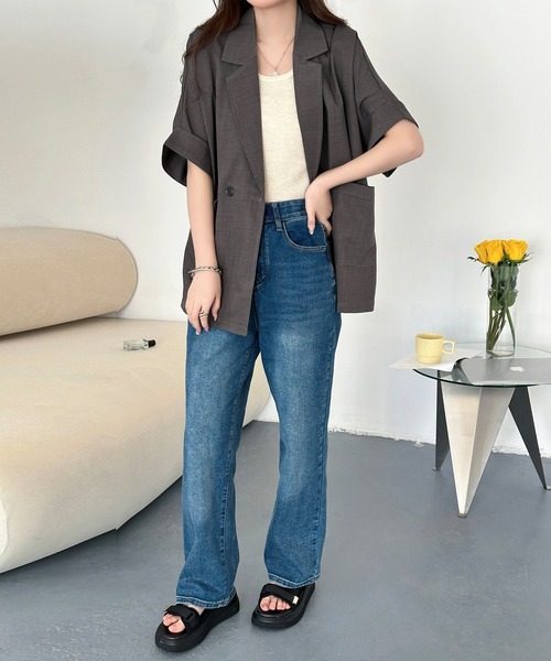 DAY CLOSET(デイ クローゼット)の「【ゆるっと羽織れてこなれ魅せ】半袖ドルマンスリーブダブルボタンテーラードジャケット レディース(テーラードジャケット・レディース・ブラック/チャコールグレー/ベージュ・L/M)」の22枚目の写真