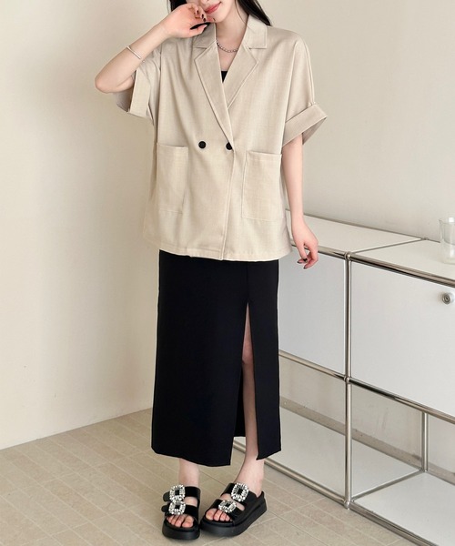 DAY CLOSET(デイ クローゼット)の「【ゆるっと羽織れてこなれ魅せ】半袖ドルマンスリーブダブルボタンテーラードジャケット レディース(テーラードジャケット・レディース・ブラック/チャコールグレー/ベージュ・L/M)」の17枚目の写真