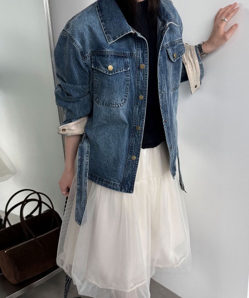 semplice(センプリチェ)の「ベルト付き デニムジャケット(デニムジャケット・レディース・ブルー・L/M)」の3枚目の写真