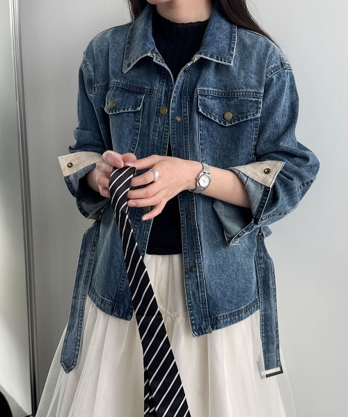 semplice(センプリチェ)の「ベルト付き デニムジャケット(デニムジャケット・レディース・ブルー・L/M)」の7枚目の写真