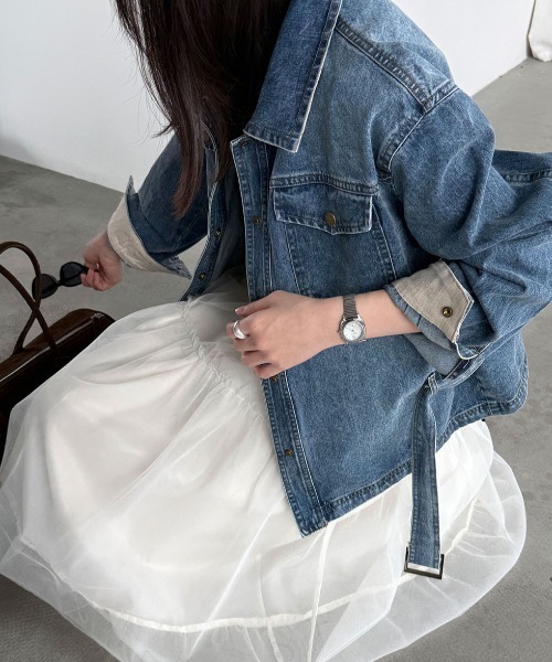 semplice(センプリチェ)の「ベルト付き デニムジャケット(デニムジャケット・レディース・ブルー・L/M)」の9枚目の写真