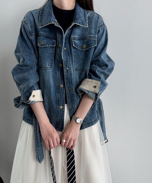 semplice(センプリチェ)の「ベルト付き デニムジャケット(デニムジャケット・レディース・ブルー・L/M)」の10枚目の写真