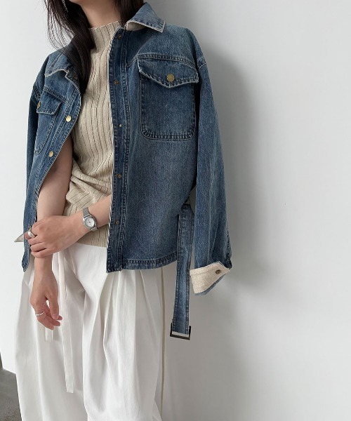 semplice(センプリチェ)の「ベルト付き デニムジャケット(デニムジャケット・レディース・ブルー・L/M)」の11枚目の写真