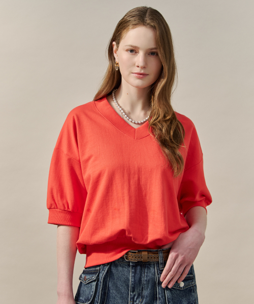 MAXZA(マージャコレクション)の「Vネックルーズフィット半袖スウェットTシャツ(スウェット・レディース・ターコイズブルー/クリーム/ダークパープル/ブラック/レッド・FREE)」の8枚目の写真