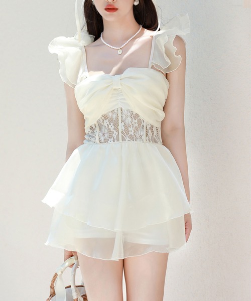 セール】肩フリル レース ティアード ワンピース 水着（水着）｜Lace