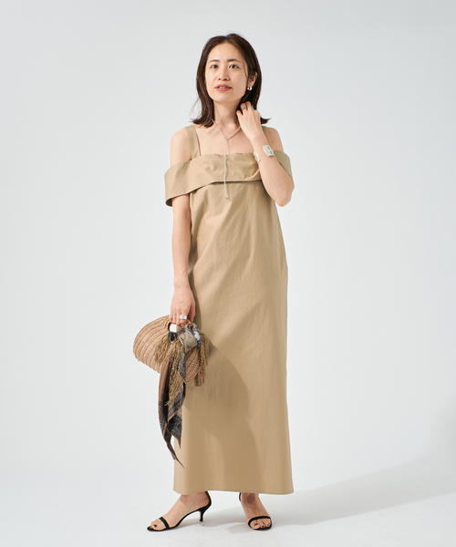 VERMEIL par iena（ヴェルメイユパーイエナ）の「cotton back satin ワンピース（ワンピース・レディース・ブラック/キャメル・38/36）」の12枚目の写真