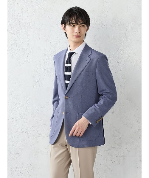 Perfect Suit FActory(パーフェクトスーツファクトリー)の「【通気性/軽量/快適/吸水速乾ジャケット】「羽衣を纏う」バスケットメッシュ調ジャケット M.グレー/サックス/ネイビー(テーラードジャケット・メンズ・グレー/ネイビー/サックスブルー・S/M/L/LL)」の3枚目の写真