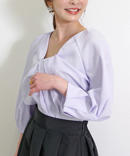 CHhdmn(シーエイチヒデモン)の「ランタンスリーブ タックデザイン ブラウス(シャツ/ブラウス・レディース・ホワイト/ラベンダー/ブラック/ブルーグレー・FREE)」の21枚目の写真