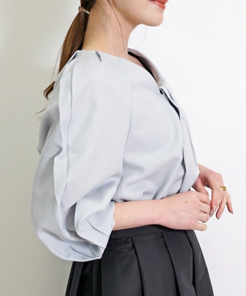 CHhdmn(シーエイチヒデモン)の「ランタンスリーブ タックデザイン ブラウス(シャツ/ブラウス・レディース・ホワイト/ラベンダー/ブラック/ブルーグレー・FREE)」の17枚目の写真