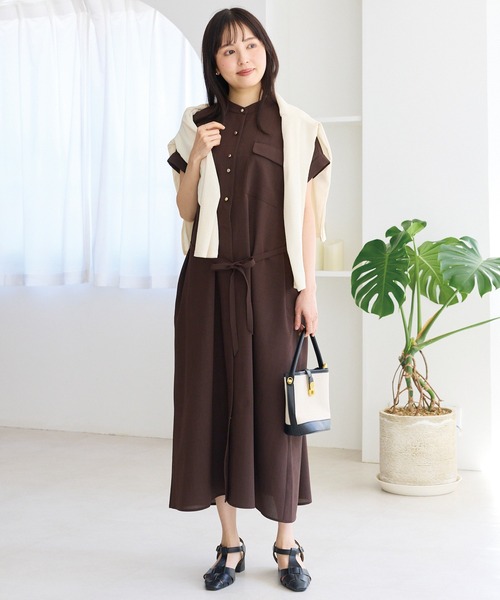 LAVEANGE（ラビアンジェ）の「【好機能シリーズ】UVカット・吸水速乾｜エアリーリネンウエストベルトワンピース｜機能性も着映えも叶える夏ワンピース/ロング丈/半袖/リネンライク（ワンピース・レディース・ベージュ/ブラウン/ブラック・M/LL/3L/4L/5L）」の7枚目の写真