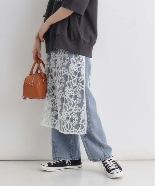 Right-on(ライトオン)の「【HONEYSUCKLE ROSE】レースラップスカート (レイヤード / シアー / リボン / 透け感 / 重ね着)(スカート・レディース・ホワイト/ブラック・フリー)」の3枚目の写真