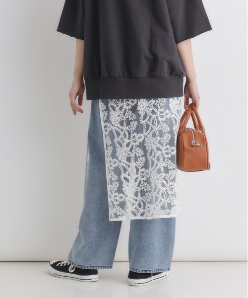 Right-on(ライトオン)の「【HONEYSUCKLE ROSE】レースラップスカート (レイヤード / シアー / リボン / 透け感 / 重ね着)(スカート・レディース・ホワイト/ブラック・フリー)」の5枚目の写真