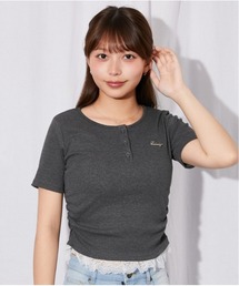 《裾レースレイヤード》リブカットソー フェミ 春夏秋全4色