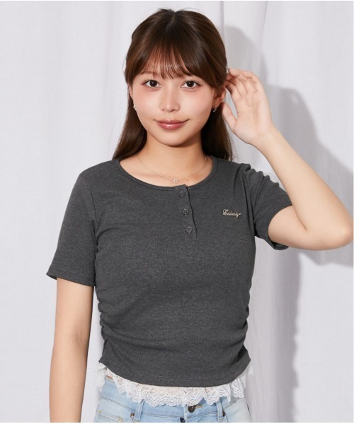 GORGE(ゴージ)の「《裾レースレイヤード》リブカットソー フェミ 春夏秋全4色(Tシャツ/カットソー・レディース・ブラック/オフホワイト/グレー/チャコール・F)」の4枚目の写真