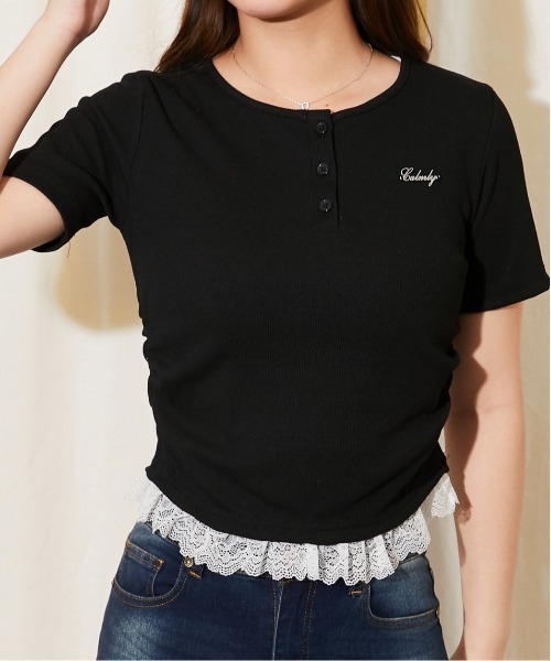 GORGE(ゴージ)の「《裾レースレイヤード》リブカットソー フェミ 春夏秋全4色(Tシャツ/カットソー・レディース・ブラック/オフホワイト/グレー/チャコール・F)」の2枚目の写真