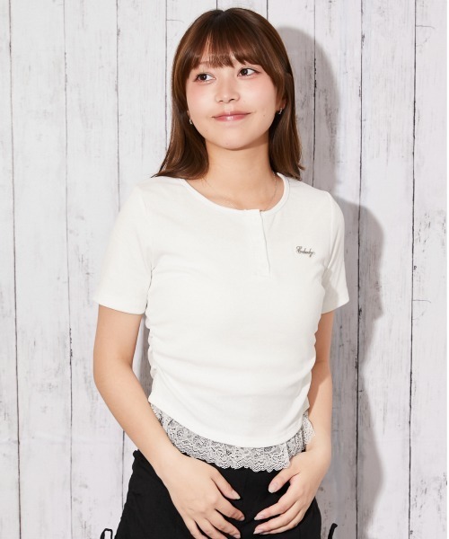 GORGE(ゴージ)の「《裾レースレイヤード》リブカットソー フェミ 春夏秋全4色(Tシャツ/カットソー・レディース・ブラック/オフホワイト/グレー/チャコール・F)」の9枚目の写真