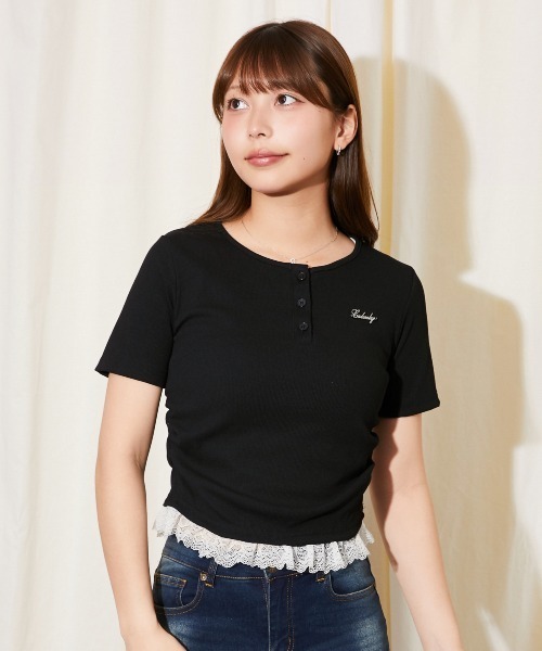 GORGE(ゴージ)の「《裾レースレイヤード》リブカットソー フェミ 春夏秋全4色(Tシャツ/カットソー・レディース・ブラック/オフホワイト/グレー/チャコール・F)」の12枚目の写真
