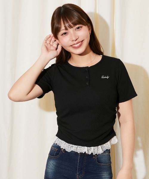GORGE(ゴージ)の「《裾レースレイヤード》リブカットソー フェミ 春夏秋全4色(Tシャツ/カットソー・レディース・ブラック/オフホワイト/グレー/チャコール・F)」の14枚目の写真