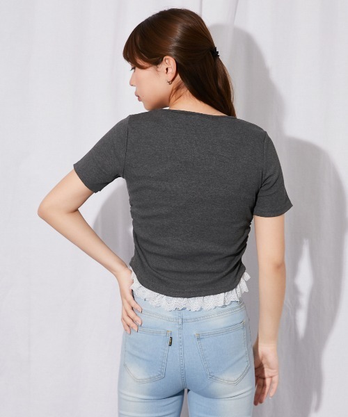 GORGE(ゴージ)の「《裾レースレイヤード》リブカットソー フェミ 春夏秋全4色(Tシャツ/カットソー・レディース・ブラック/オフホワイト/グレー/チャコール・F)」の18枚目の写真