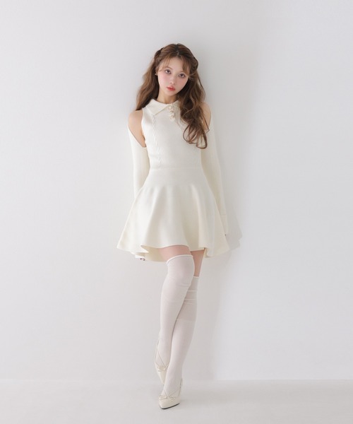 セール】Polo collar cable knit ensemble mini onepiece（ワンピース