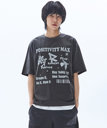 ピースピグメントプリント半袖Tシャツ_チャコール