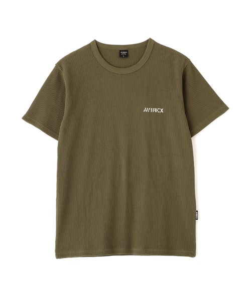 AVIREX(アヴィレックス)の「《WEB&DEPOT限定》WAFFLE CREW LOGO T-SHIRT / 半袖 ワッフル クルーネック ロゴ Tシャツ / AVIREX / アヴィレックス(Tシャツ/カットソー・メンズ・グリーン系カモフラージュ/ネイビー/ブラック/ホワイト/グレー系カモフラージュ/オリーブ・X-LARGE/SMALL/MEDIUM/XX-LARGE/LARGE)」の4枚目の写真