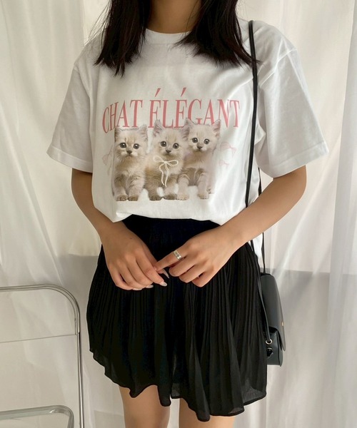 etta(エタ)の「CATピンクリボン半袖Tシャツ(Tシャツ/カットソー・レディース・ホワイト・MEDIUM)」の1枚目の写真