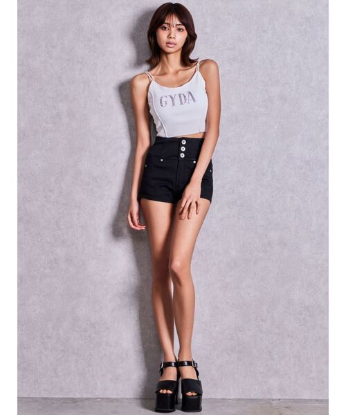 GYDA(ジェイダ)の「ハイウエストボタンBACKカーブクロスGYDA chainデニムショートパンツ(デニムパンツ・レディース・インディゴブルー/ライトブルー/ブラック・MEDIUM/SMALL/X-SMALL)」の7枚目の写真