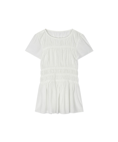 Yuje(ユジェ)の「SHIRRING BLOUSE (3color)(シャツ/ブラウス・レディース・ピンクベージュ/ブラック/ホワイト・FREE)」の1枚目の写真