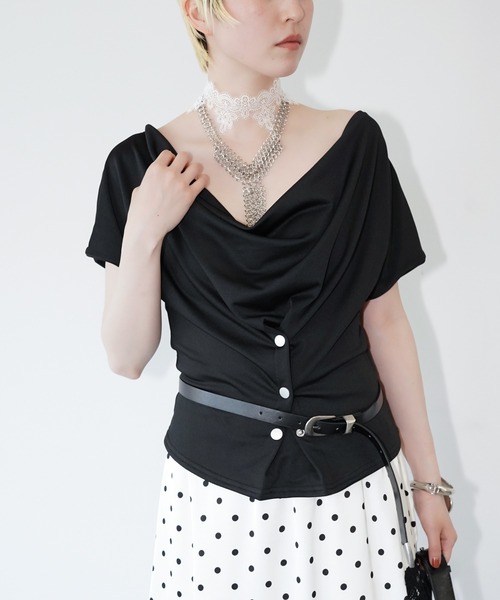 chuclla(チュクラ)の「ドレープネックトップス chw26s330(Tシャツ/カットソー・レディース・ホワイト/ブラック・FREE)」の3枚目の写真