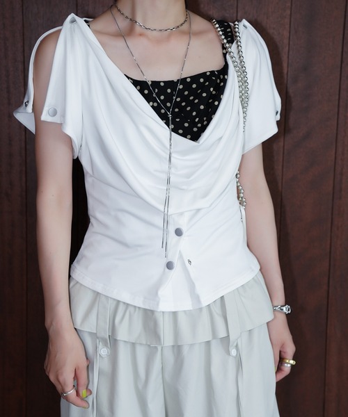 chuclla(チュクラ)の「ドレープネックトップス chw26s330(Tシャツ/カットソー・レディース・ホワイト/ブラック・FREE)」の10枚目の写真