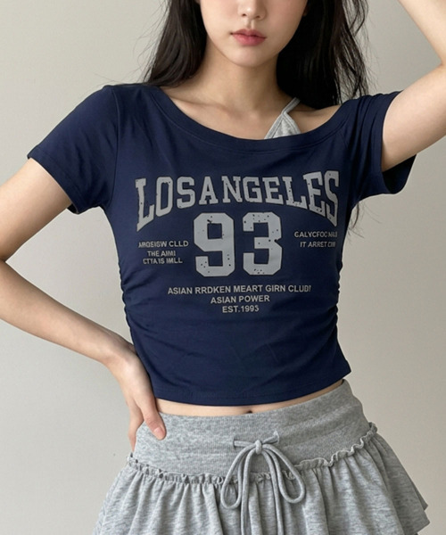 VIVID LADY(ビビッドレディー)の「カップイン ワンショルダーナンバリング 半袖Tシャツ(Tシャツ/カットソー・レディース・アイボリー/ネイビー/ブラック・FREE)」の3枚目の写真