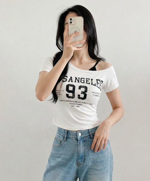 VIVID LADY(ビビッドレディー)の「カップイン ワンショルダーナンバリング 半袖Tシャツ(Tシャツ/カットソー・レディース・アイボリー/ネイビー/ブラック・FREE)」の17枚目の写真