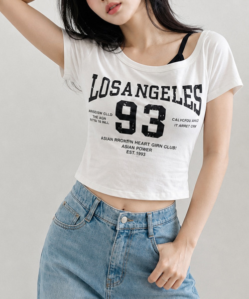 VIVID LADY(ビビッドレディー)の「カップイン ワンショルダーナンバリング 半袖Tシャツ(Tシャツ/カットソー・レディース・アイボリー/ネイビー/ブラック・FREE)」の4枚目の写真