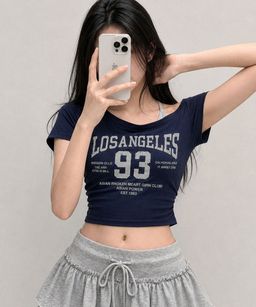 VIVID LADY(ビビッドレディー)の「カップイン ワンショルダーナンバリング 半袖Tシャツ(Tシャツ/カットソー・レディース・アイボリー/ネイビー/ブラック・FREE)」の11枚目の写真