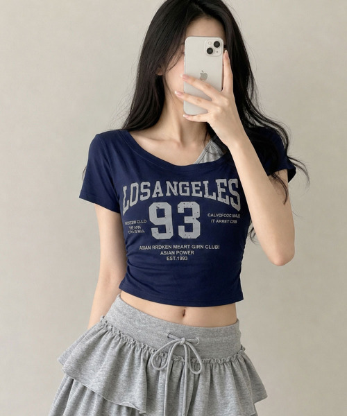 VIVID LADY(ビビッドレディー)の「カップイン ワンショルダーナンバリング 半袖Tシャツ(Tシャツ/カットソー・レディース・アイボリー/ネイビー/ブラック・FREE)」の13枚目の写真