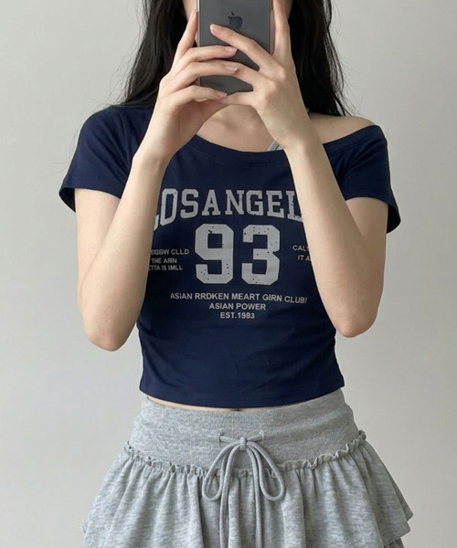 VIVID LADY(ビビッドレディー)の「カップイン ワンショルダーナンバリング 半袖Tシャツ(Tシャツ/カットソー・レディース・アイボリー/ネイビー/ブラック・FREE)」の14枚目の写真