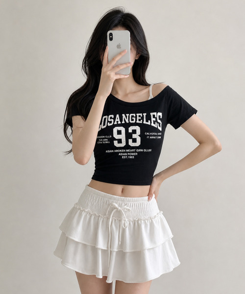 VIVID LADY(ビビッドレディー)の「カップイン ワンショルダーナンバリング 半袖Tシャツ(Tシャツ/カットソー・レディース・アイボリー/ネイビー/ブラック・FREE)」の15枚目の写真