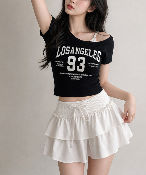 VIVID LADY(ビビッドレディー)の「カップイン ワンショルダーナンバリング 半袖Tシャツ(Tシャツ/カットソー・レディース・アイボリー/ネイビー/ブラック・FREE)」の16枚目の写真