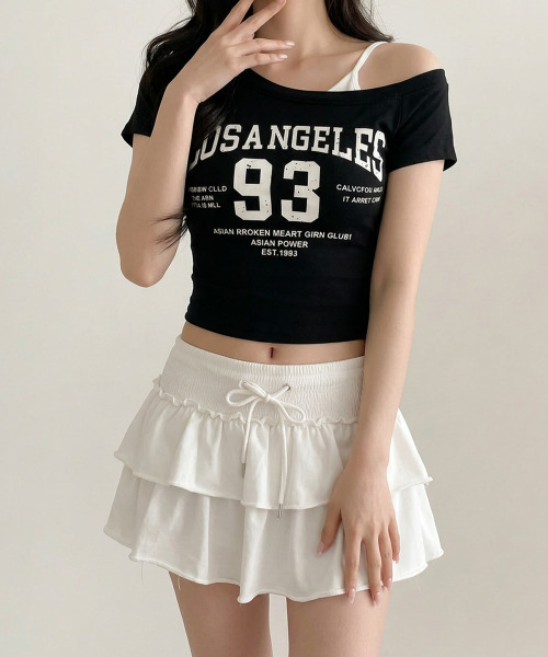 VIVID LADY(ビビッドレディー)の「カップイン ワンショルダーナンバリング 半袖Tシャツ(Tシャツ/カットソー・レディース・アイボリー/ネイビー/ブラック・FREE)」の6枚目の写真