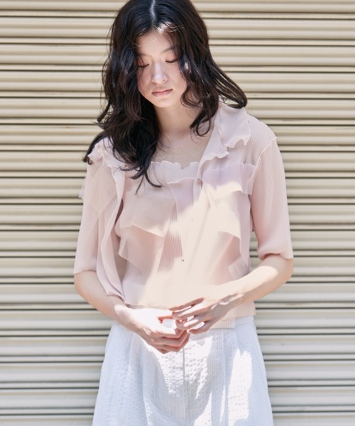 kotohayokozawa（コトハヨコザワ）の「【kotohayokozawa/コトハヨコザワ】《STUDIOUS別注》シアーラメポロトップス（ポロシャツ・レディース・ブルー/アイボリー/ピンク/ネイビー・FREE）」の13枚目の写真