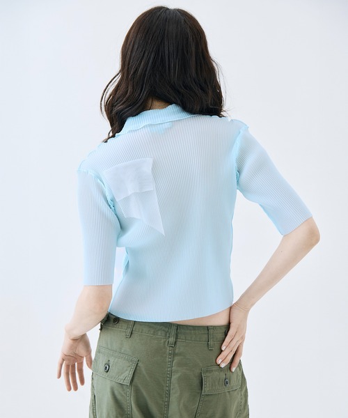 kotohayokozawa（コトハヨコザワ）の「【kotohayokozawa/コトハヨコザワ】《STUDIOUS別注》シアーラメポロトップス（ポロシャツ・レディース・ブルー/アイボリー/ピンク/ネイビー・FREE）」の20枚目の写真