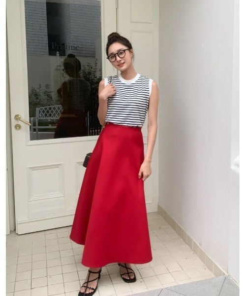 BIRTHDAY BASH(バースデイバッシュ)の「A LINE BONDING SKIRT LONG LIMITED RED(スカート・レディース・レッド・LARGE/SMALL)」の6枚目の写真