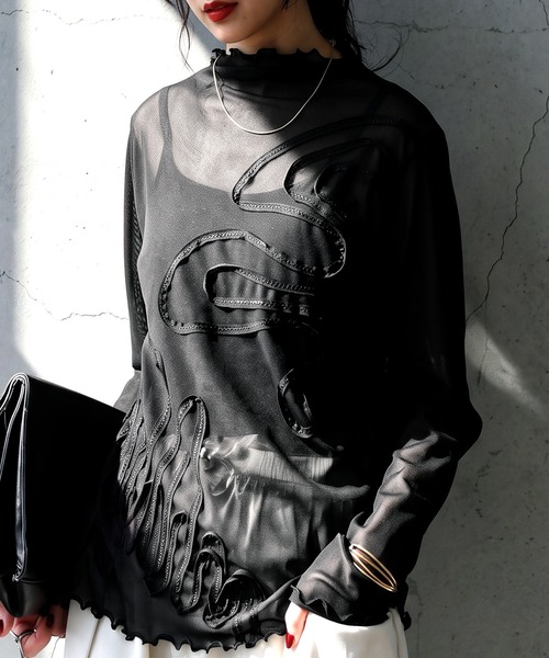antiqua(アンティカ)の「メロウ シアー ロンT(Tシャツ/カットソー・レディース・ブラック/グレー・ONESIZE)」の1枚目の写真